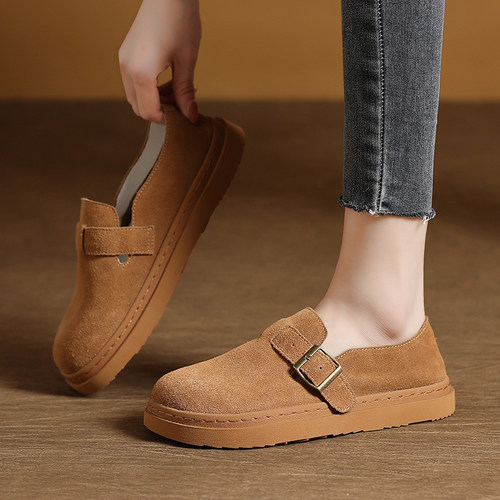 单鞋休闲软皮软底磨砂牛皮百搭