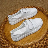 头层牛皮魔术贴小白鞋 女 休闲平底浅口一脚蹬板鞋 女秋薄款 2025新款