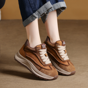 头层牛皮复古手工休闲老爹鞋厚底百搭高帮阿甘鞋加绒保暖棉鞋女冬