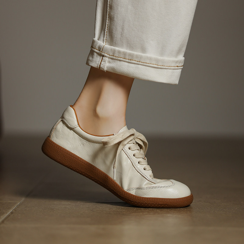 【里外全皮】羊皮德迅鞋子女2026春夏新款复古运动平底休闲小白鞋