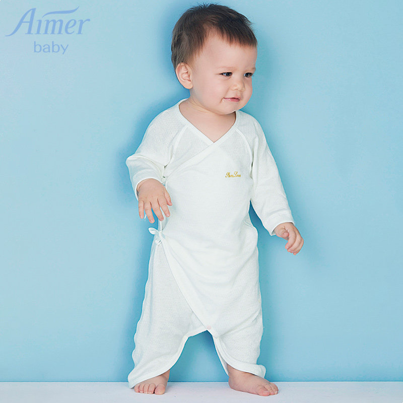 爱慕儿童特价清仓秋冬婴儿乐棉宝宝系带连体长袖爬服AB375481