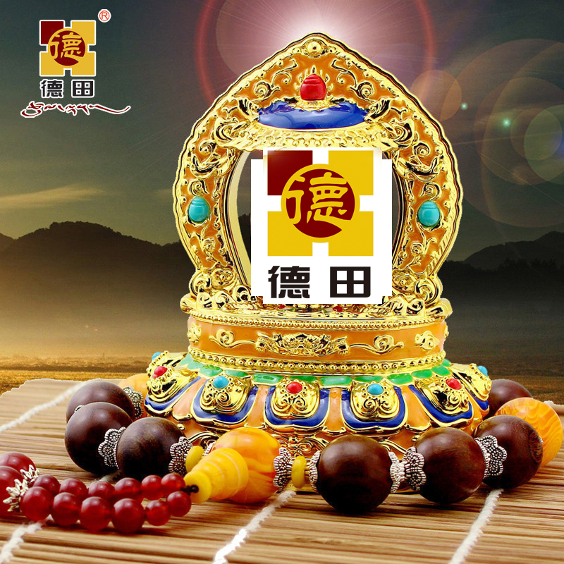 德田彩绘太阳能转金轮车载汽车摆件车内饰品摆件用品转金桶筒