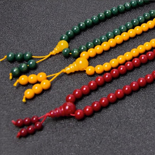 五明红色共修手串108颗阿弥陀佛手持手链女蜜蜡色手串佛珠配饰