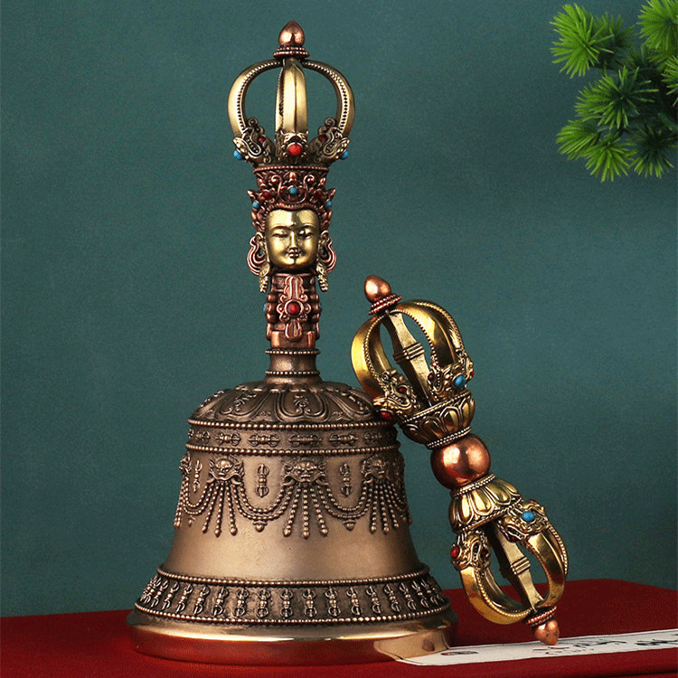 藏式纯铜金刚铃杵摆件尼泊尔工艺品家居五股降魔杵法器供奉铜响件