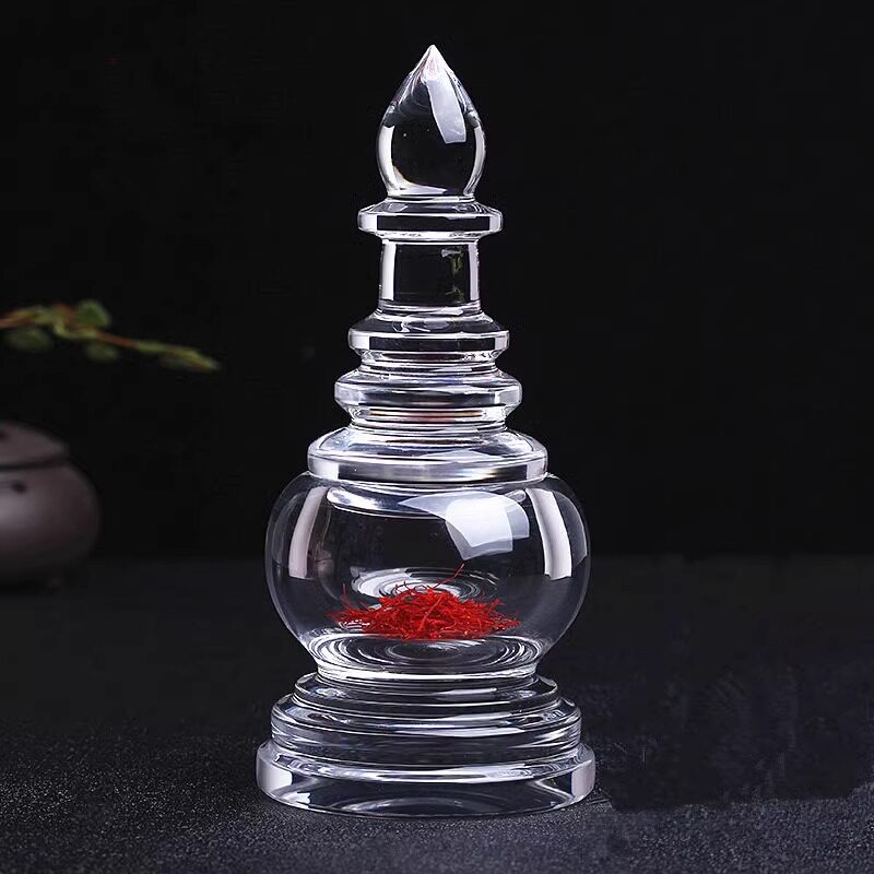 藏式天然白水晶舍利塔摆件供奉