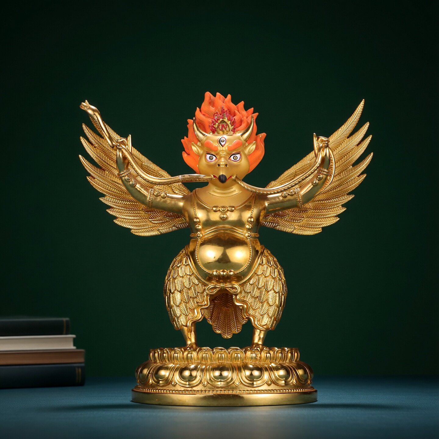 藏式纯铜大鹏金翅鸟佛像镀金家用装饰摆件金翅大鹏鸟雕像古色7寸