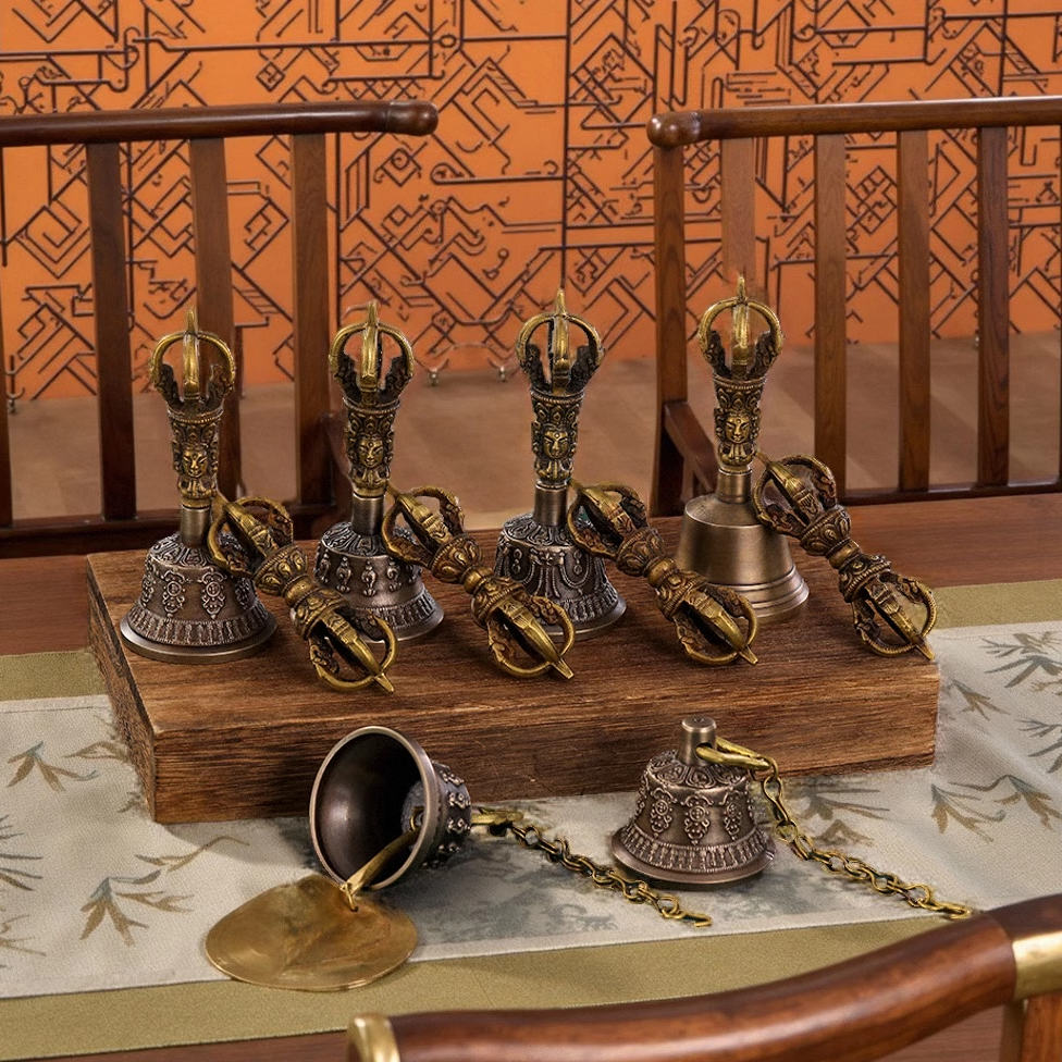 尼泊尔纯铜五股金刚铃杵手工藏式家用铃铛摇铃唤醒铃迷你风铃摆件