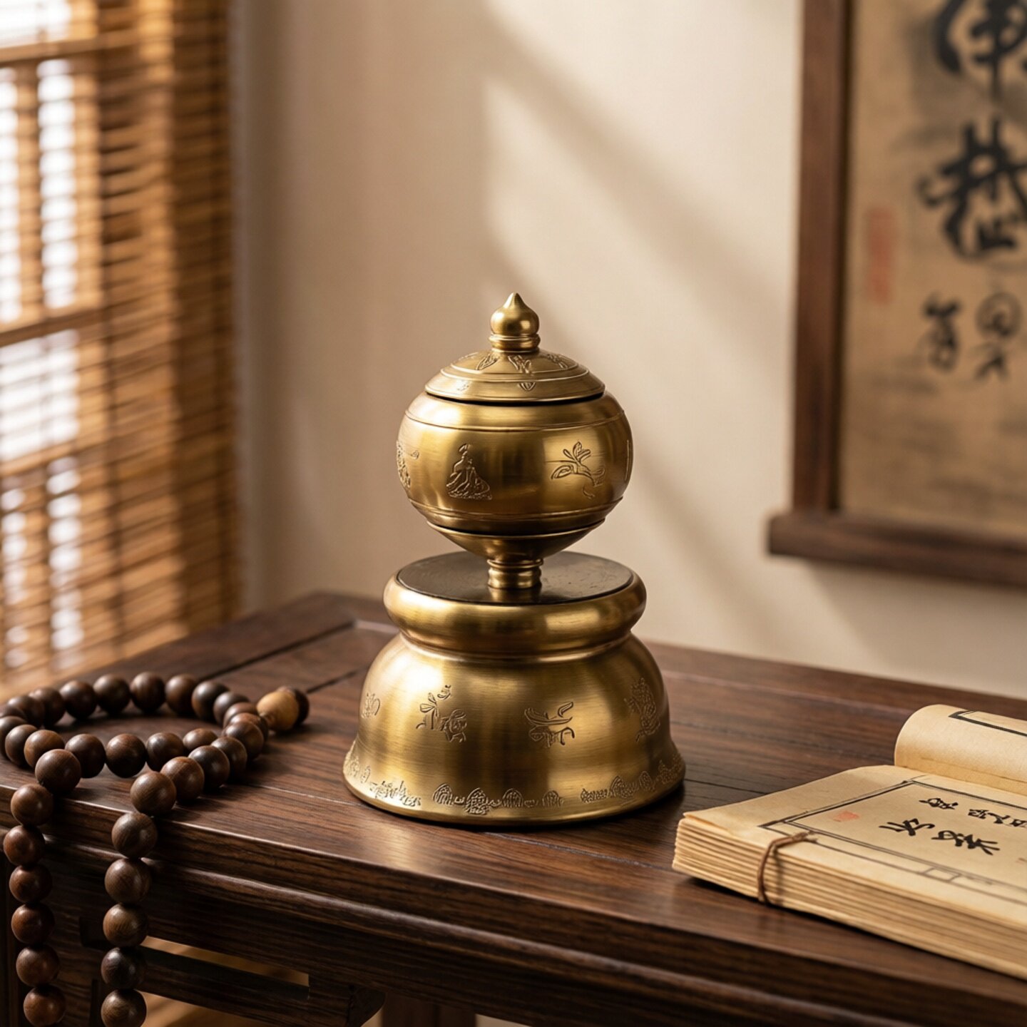 泽藏太阳能车载转金轮经简八吉祥转金筒家用车载手拨转动摆件礼盒
