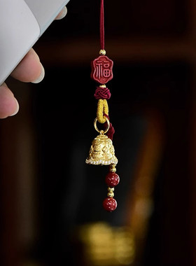 藏式纯银镀金八宝铃铛吊坠纯铜