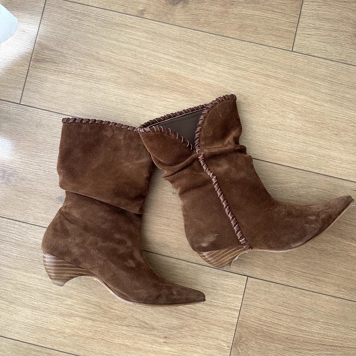 无注册商标小众手工串绳褶皱靴