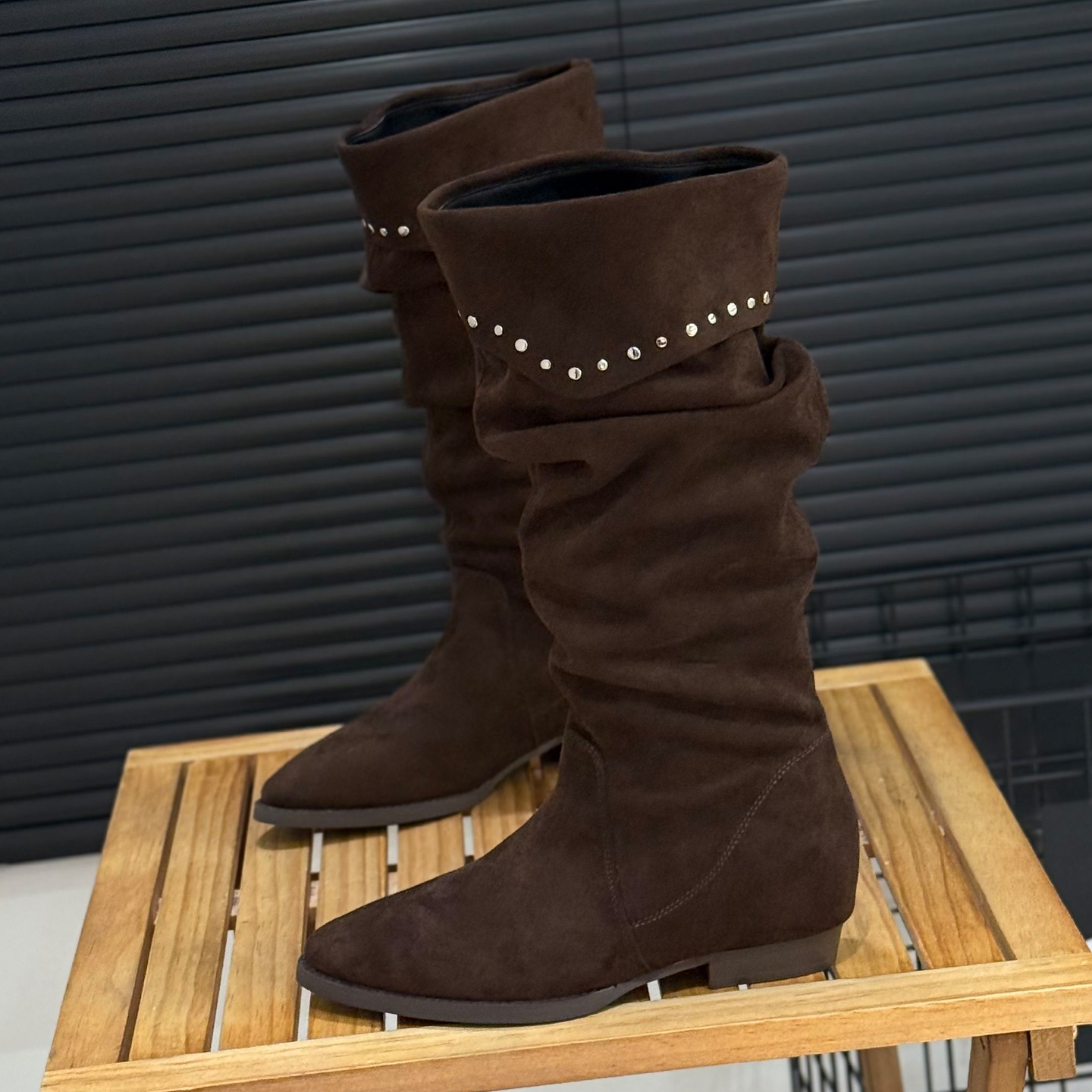 无注册商标复古绒面西部牛仔靴