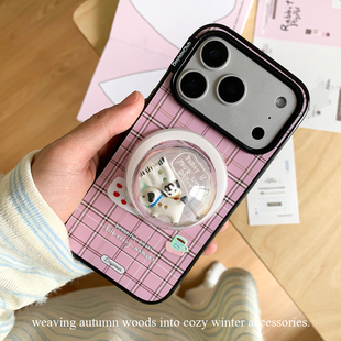 独与行 格子适用于苹果17pro手机壳iphone17贝贝壳磁吸16pro小众ins风17promax全包相机键 粉墨秋冬