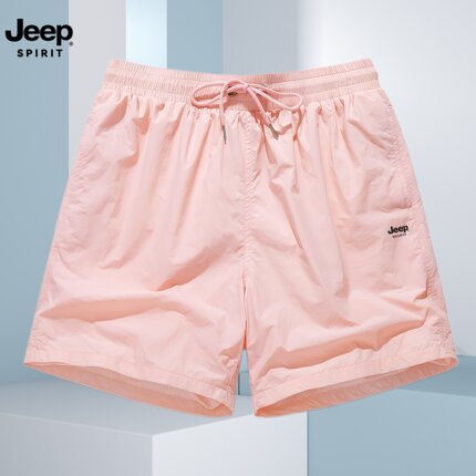 JEEP SPIRIT2026新款速干沙滩裤男女薄款冰丝运动短裤粉色五分裤