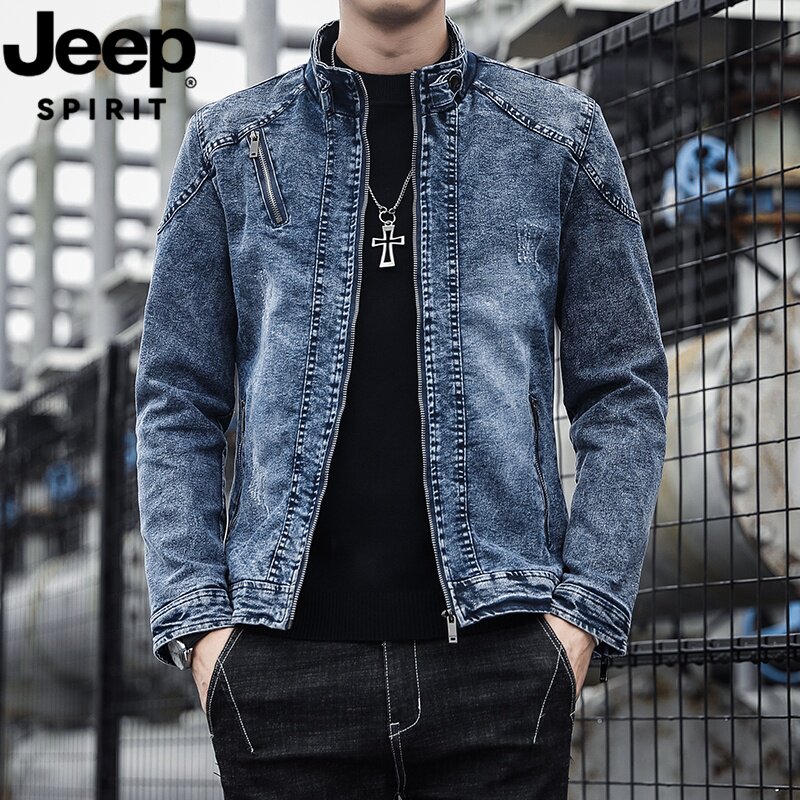 JEEP吉普2026春秋新款牛仔外套夹克男款加绒外套休闲水洗牛仔衣男