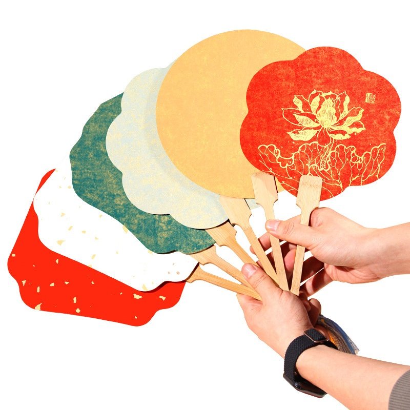 空白彩色团扇古风书法国画宣纸扇手绘扇子加厚diy扇面