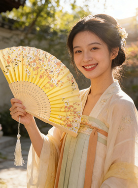 扇子折扇古风儿童跳舞随身便携女童新款舞蹈扇粉色折叠专用