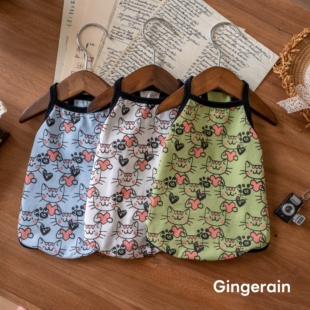 GINGERAIN 棉质吊带德文猫衣服无毛猫高弹透气防晒印花吊带