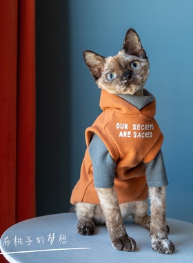 GINGERAIN 无毛猫衣服斯芬克斯德文连帽卫衣两件套猫衣服德文背心