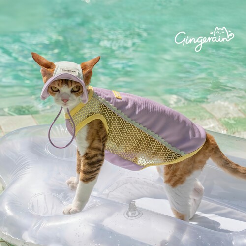 GINGERAIN 拼接凉凉衣防晒服无毛猫德文猫衣服网纱透气弹力背心