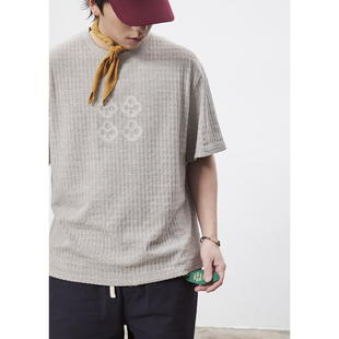 UHUZZ 休闲宽松男女复古肌理感圆领T恤情侣 26SS假日节拍纹理短袖