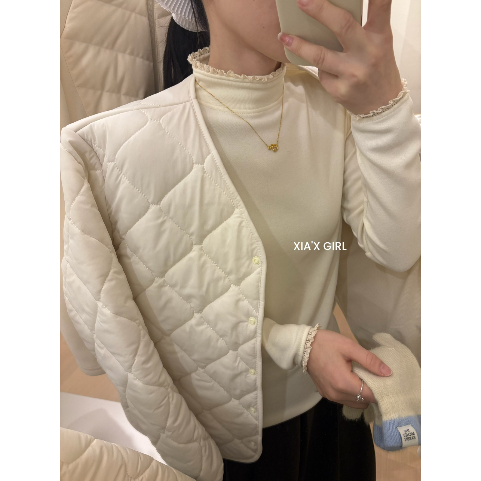 XIA夏夏-肤保暖高级感蕾丝花边小半高领内搭长袖打底衫WGS5880MY