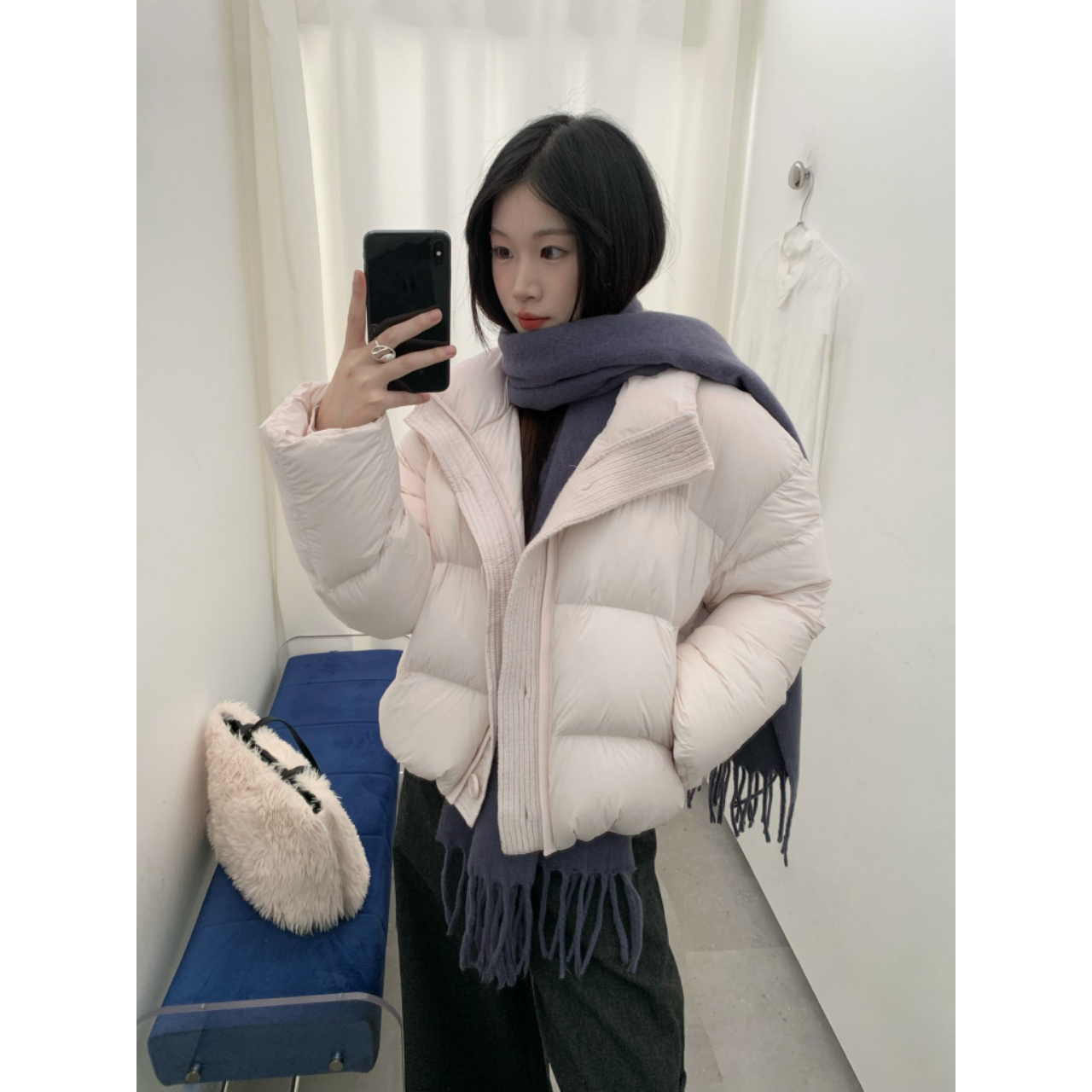 艾薇儿-冬上新云朵感针织拼接泡芙保暖羽绒服外套1013