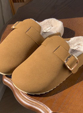 麂皮绒勃肯拖鞋女秋冬季家居室内软底防滑毛绒保暖棉拖鞋女士百搭