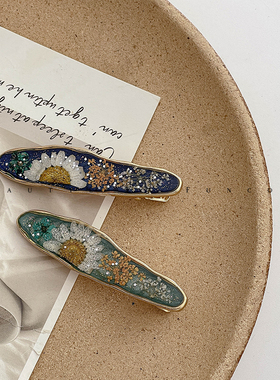 出口日本の手作干花刘海发夹~小众高级感头饰文艺仙美侧边发卡女