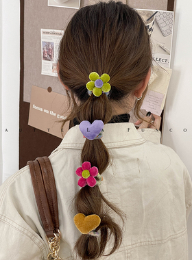 FUNCOCO｜软糯可爱花朵头饰秋冬毛线发圈头绳女2024新款扎发皮筋