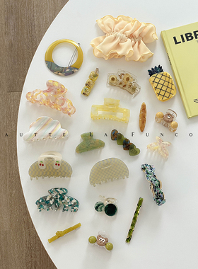 轻奢减龄の凤梨蜜瓜黄绿色~简约高级通勤发饰合集发圈马尾大肠圈