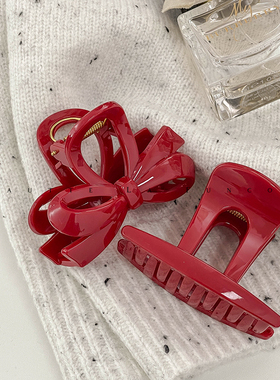 FUNCOCO｜耐用高品质法式复古红色蝴蝶结大号发鲨鱼夹优雅抓发夹