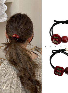 FUNCOCO｜新年红色樱桃~日常显气色简约百搭高级感橡皮筋皮套发圈