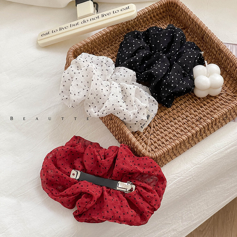 FUNCOCO｜洋气复古小波点~雪纺纱蝴蝶结发量少马尾发夹弹簧夹韩国,饰品/流行首饰/时尚饰品新,发饰,淘宝优惠券,粉丝福利购,淘宝优惠卷