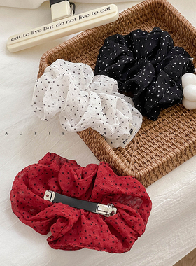 FUNCOCO｜洋气复古小波点~雪纺纱蝴蝶结发量少马尾发夹弹簧夹韩国