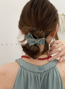 星星牛仔蓝韩系蝴蝶结头饰韩国高级时髦废土风马尾丸子头发圈头绳