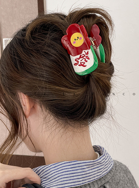 FUNCOCO｜ 發發發~新年好运红色麻将醋酸鲨鱼夹个性可爱抓夹发夹