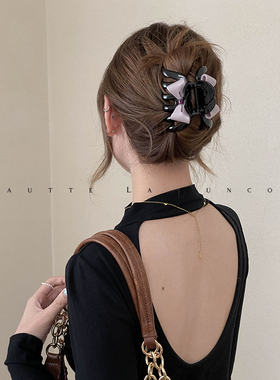 FUNCOCO｜通勤高级简约醋酸蝴蝶结紧实后脑勺盘发抓夹大号鲨鱼夹