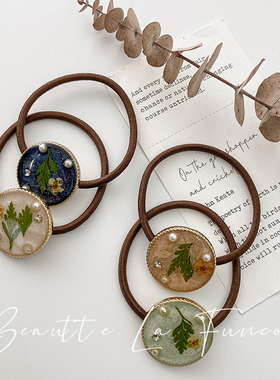 出口日本森系唯美干花珍珠滴胶发圈头绳扎马尾皮筋发饰简约优雅女