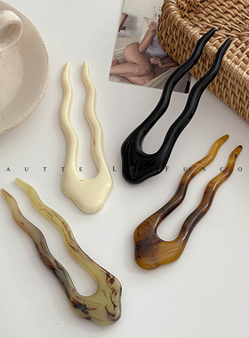 韩国进口晕染法式日系优雅气质U型发钗 大号盘发簪子气质复古发簪