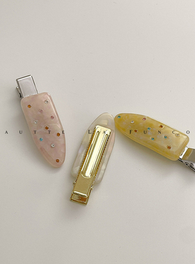 FUNCOCO｜韩国ins镶钻边夹2025春夏新奶油香草无痕发夹醋酸发卡女