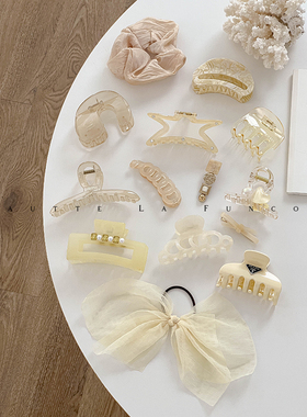 温柔减龄奶黄色~韩系高级感简约风头饰发量多鲨鱼夹抓夹盘发夹子