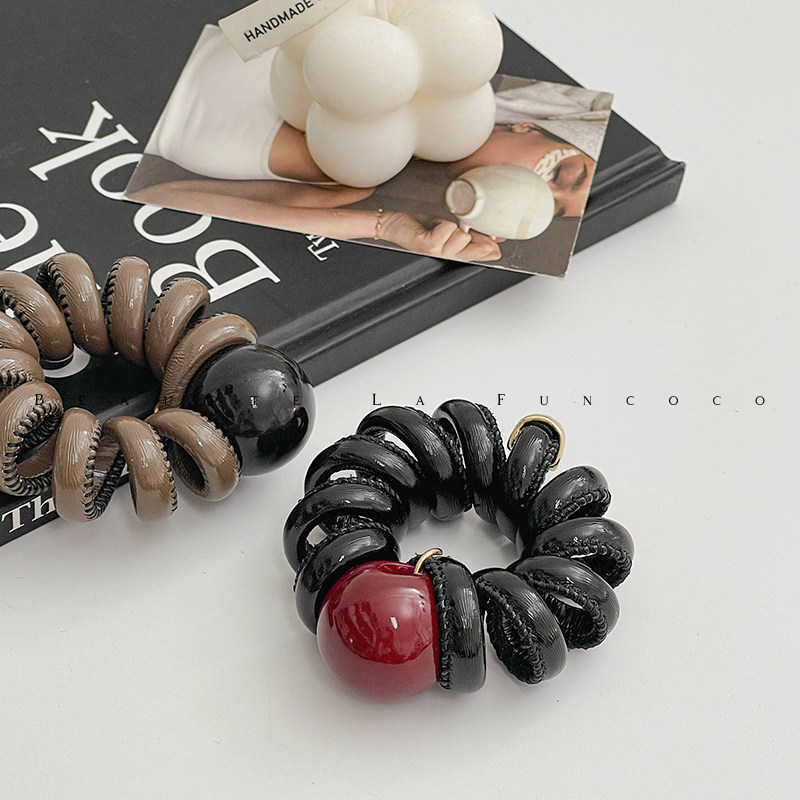 韩国东大门复古红色电话线发圈头饰女高马尾神器发绳气质皮筋清仓