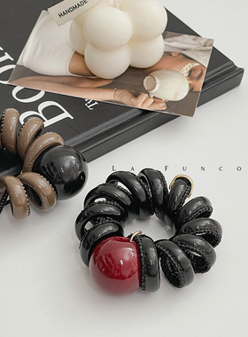 韩国东大门复古红色电话线发圈头饰女高马尾神器发绳气质皮筋发饰