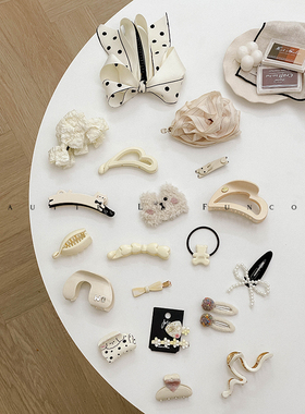 韩系高级奶油米~日常可爱百搭毛绒发夹侧边BB夹竖式马尾夹香蕉夹