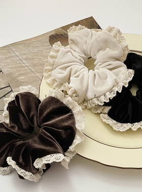 FUNCOCO｜丝绒与蕾丝~法式复古秋冬新款高级感大肠发圈低丸子头绳