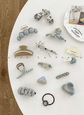 休闲时髦感~雾霾蓝色系发饰合集醋酸抓夹大号鲨鱼夹夏季新款2024