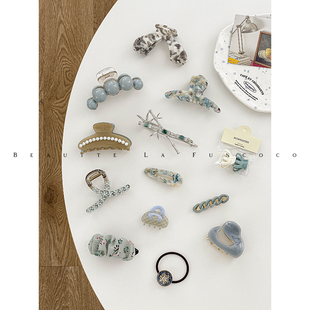 休闲时髦感~雾霾蓝色系发饰合集醋酸抓夹大号鲨鱼夹夏季新款2024