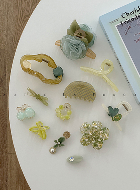 温柔婉约的低饱和绿色~太美啦~!发饰合集通勤高级感发夹头饰简约