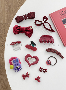 抬气色显白~车厘子复古红色发饰合集半扎发醋酸中号抓夹鲨鱼夹子