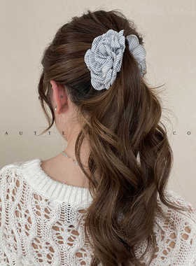 FUNCOCO｜清新条纹玫瑰~花朵香蕉夹发量少竖式防滑发夹女高马尾